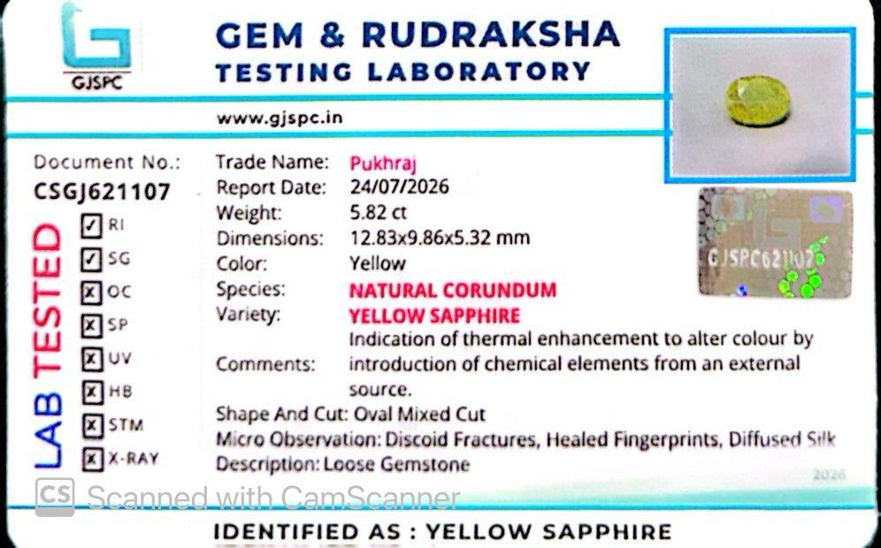 Natural Yellow Sapphire (Thailand) – Prosperity, Wisdom & Jupiter’s Blessing 5.82 CT