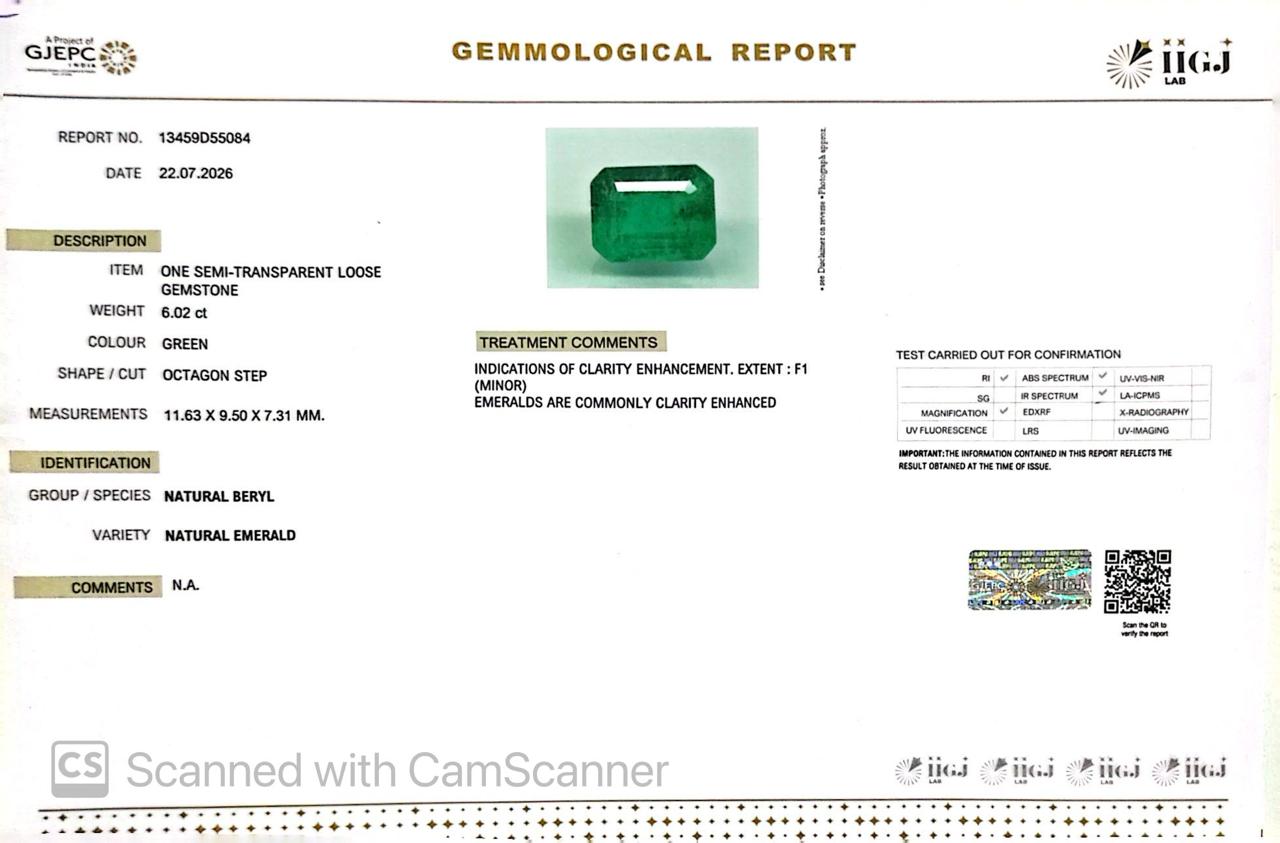 Natural Emerald (Panna) 6.02 CT – Certified Premium Gemstone