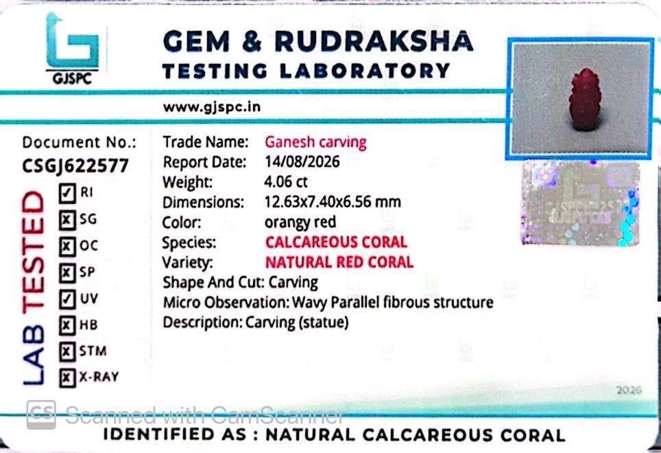 Coral Ganesh 4.06 CT – Certified Gemstone
