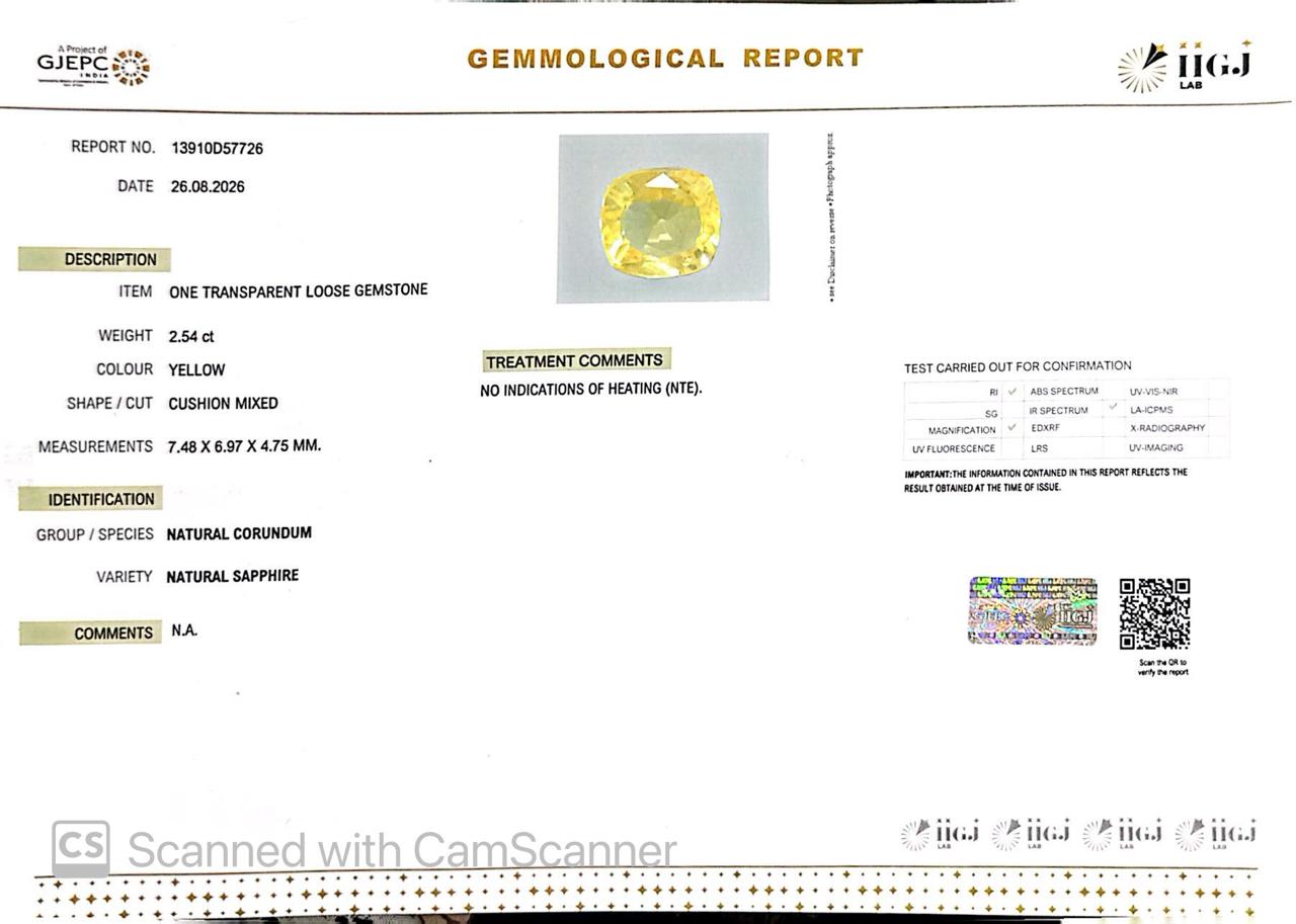 Natural Yellow Sapphire (Pukhraj) 2.54 CT - Certified