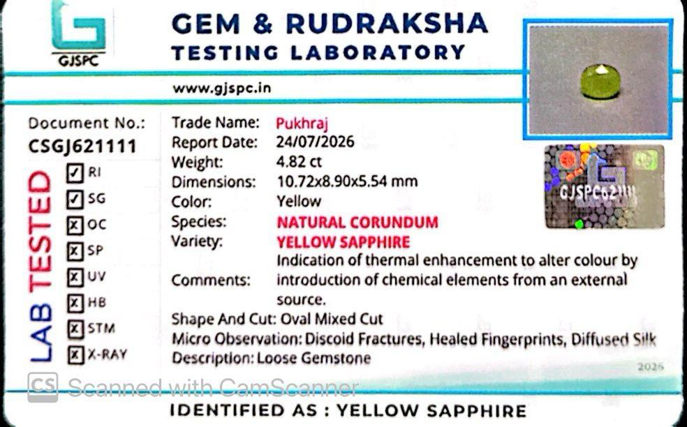 Natural Yellow Sapphire (Thailand) – Prosperity, Wisdom & Jupiter’s Blessing 4.82 CT