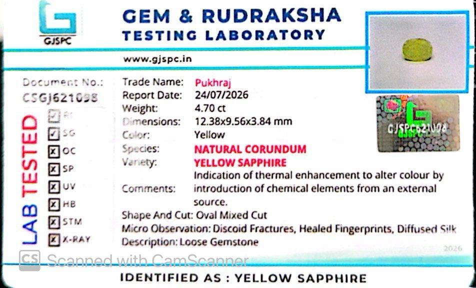 Natural Yellow Sapphire (Thailand) – Prosperity, Wisdom & Jupiter’s Blessing 4.70 CT