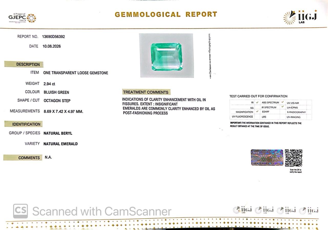 Natural Emerald (Panna) 2.94 Ct β Certified Premium Gemstone