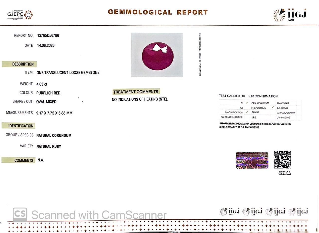 Natural Mozambique Ruby 4.03 Ct Certified