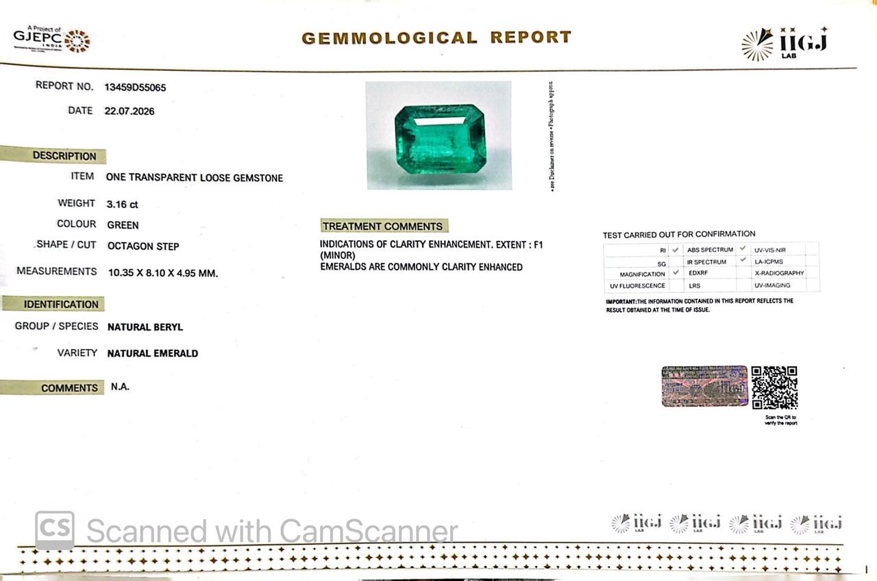 Natural Emerald (Panna) 3.16 CT – Certified Premium Gemstone