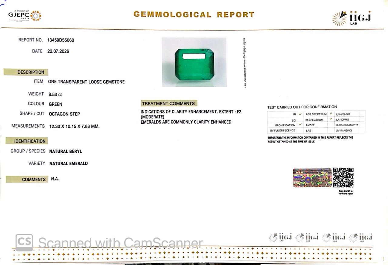 Natural Emerald (Panna) 8.53 CT – Certified Premium Gemstone