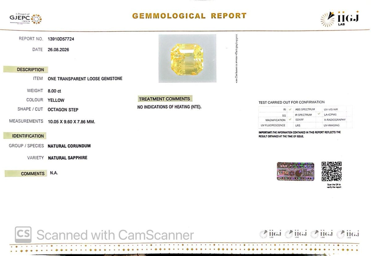 Natural Yellow Sapphire (Pukhraj) 8.00 CT - Certified