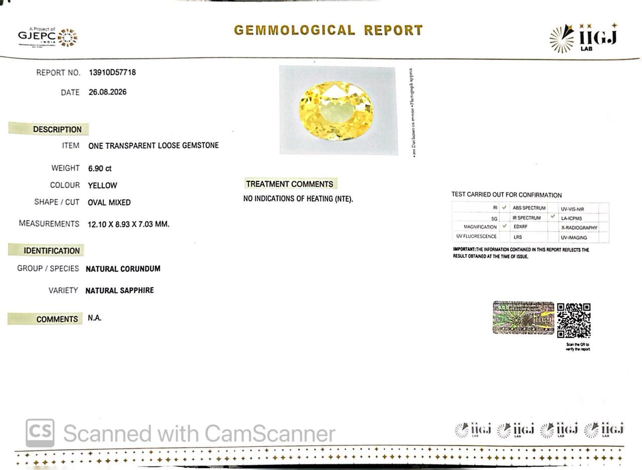 Natural Yellow Sapphire (Pukhraj) 6.90 CT - Certified