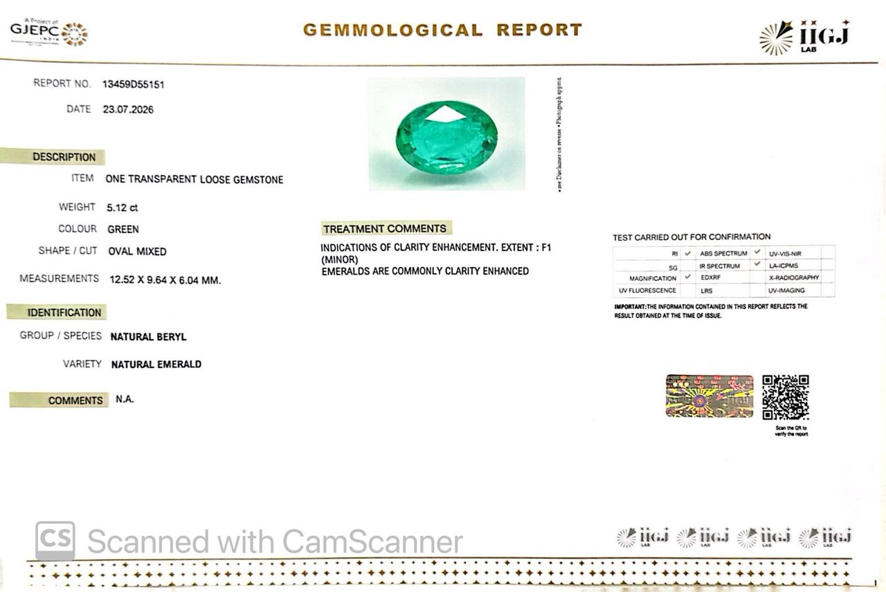 Natural Emerald (Panna) 5.12 CT – Certified Premium Gemstone