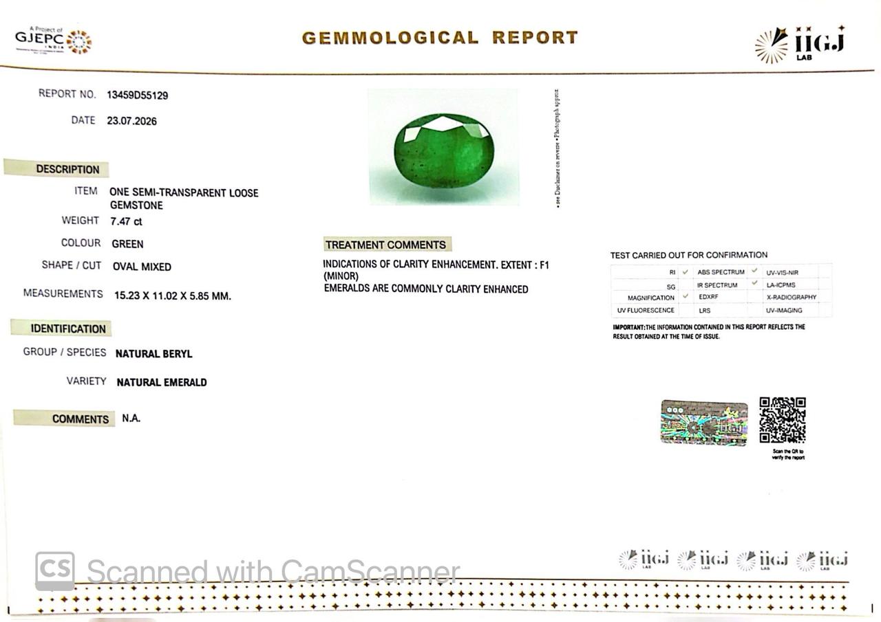 Natural Emerald (Panna) 7.47 CT – Certified Premium Gemstone