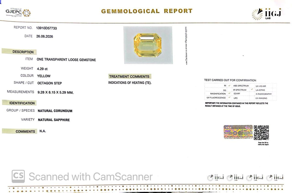 Natural Yellow Sapphire (Pukhraj) 4.29 CT - Certified