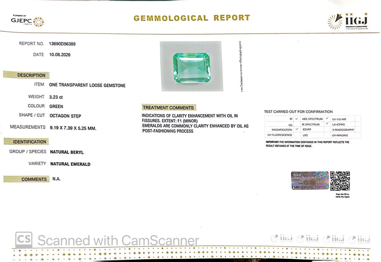 Natural Emerald (Panna) 3.23 Ct β Certified Premium Gemstone