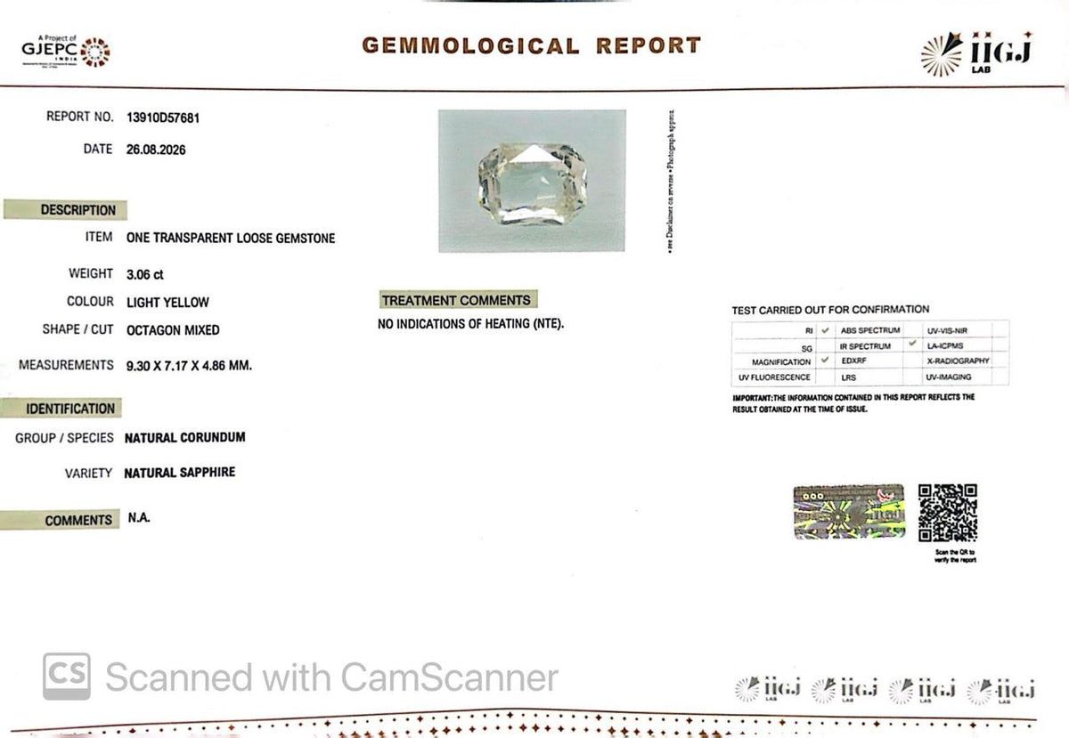 Natural White Sapphire 3.06 Ct – Certified Gemstone