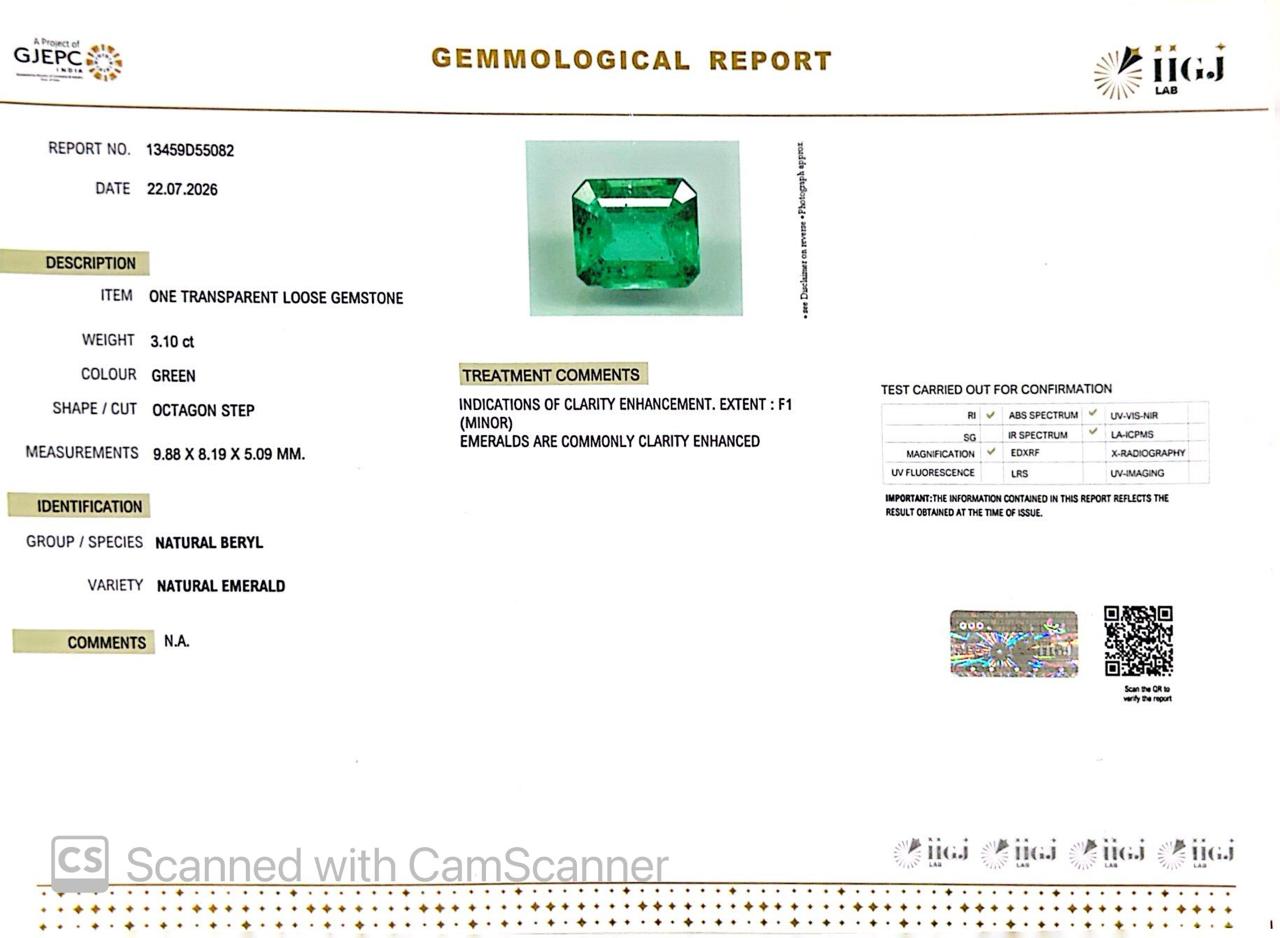 Natural Emerald (Panna) 3.10 CT – Certified Premium Gemstone