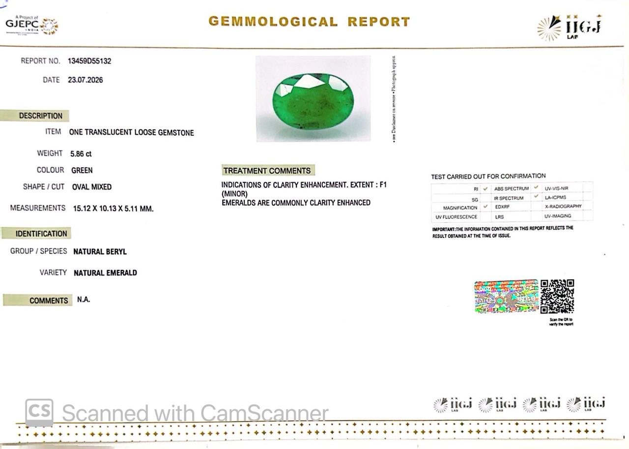 Natural Emerald (Panna) 5.86 CT – Certified Premium Gemstone