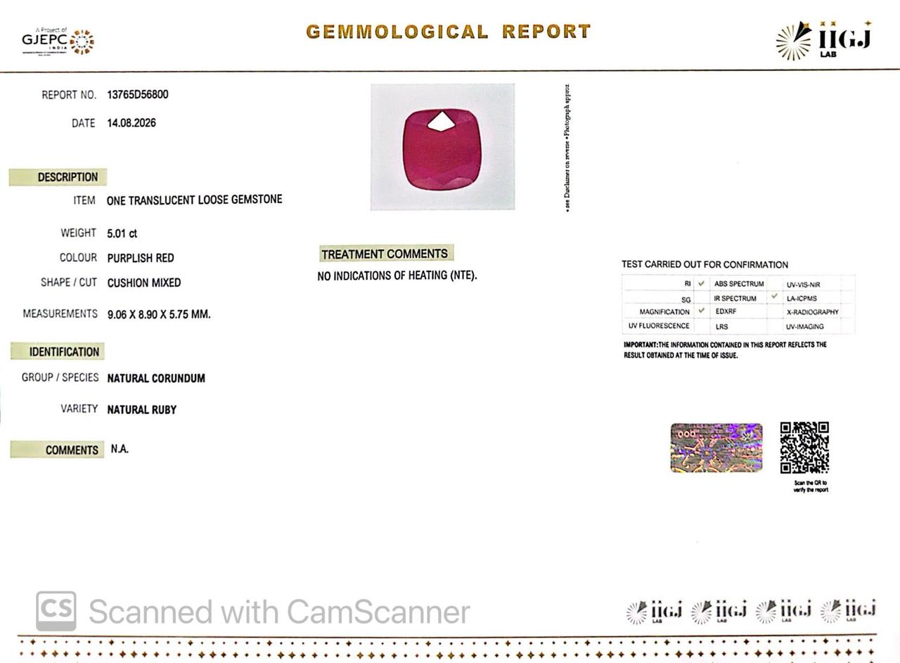 Natural Mozambique Ruby 5.01 Ct Certified