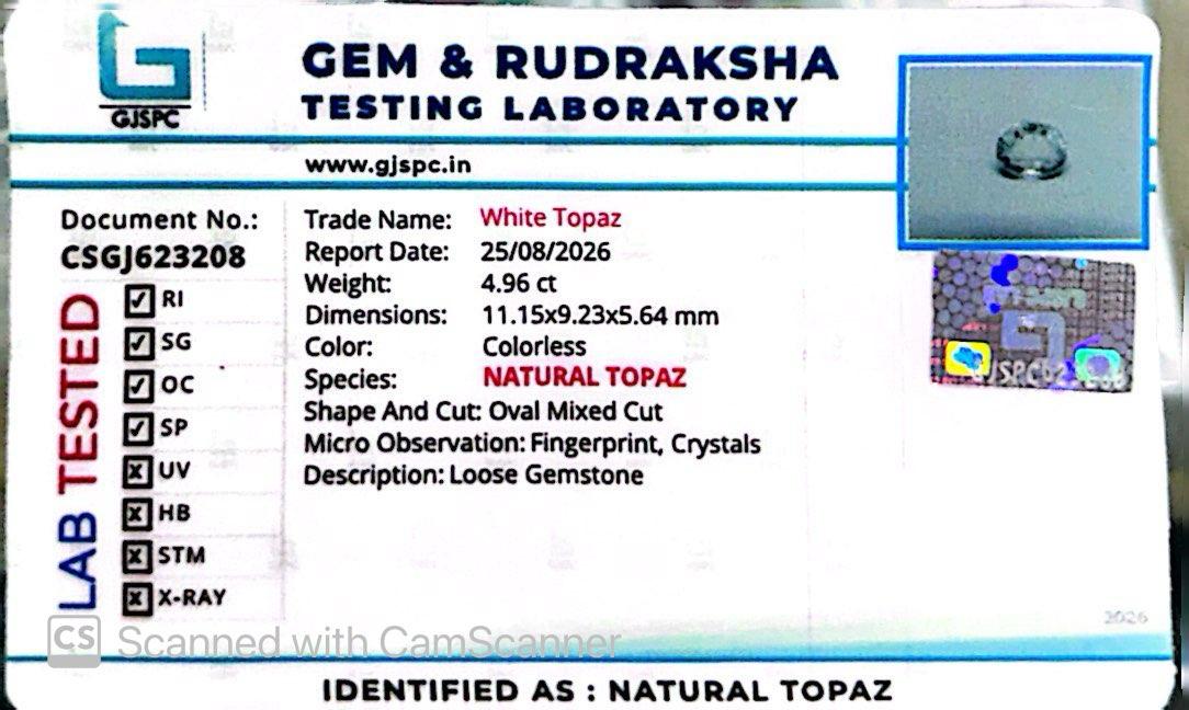 Natural White Topaz 4.96 Ct – Certified Gemstone