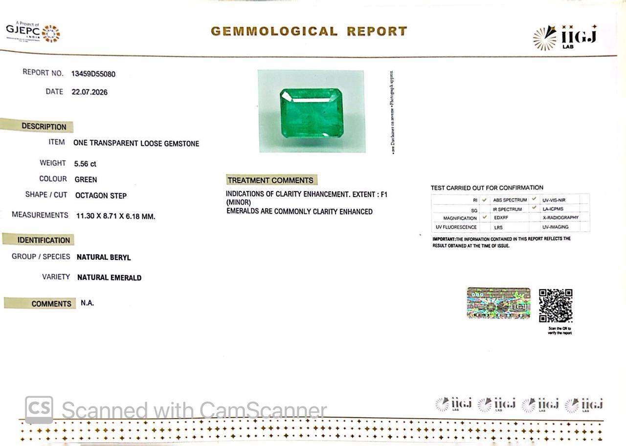 Natural Emerald (Panna) 5.56 CT – Certified Premium Gemstone