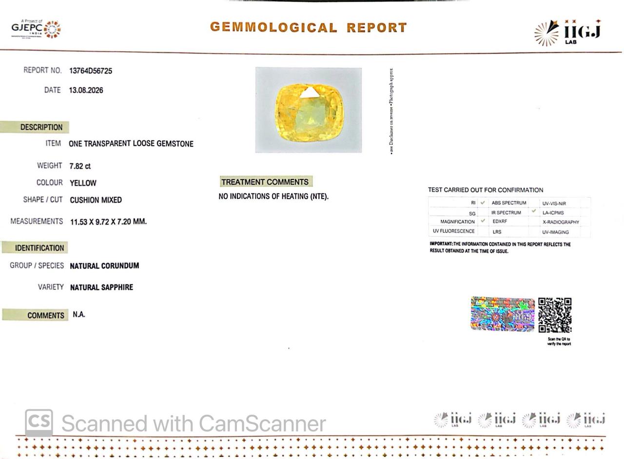 Natural Yellow Sapphire (Pukhraj) 7.82 CT - Certified