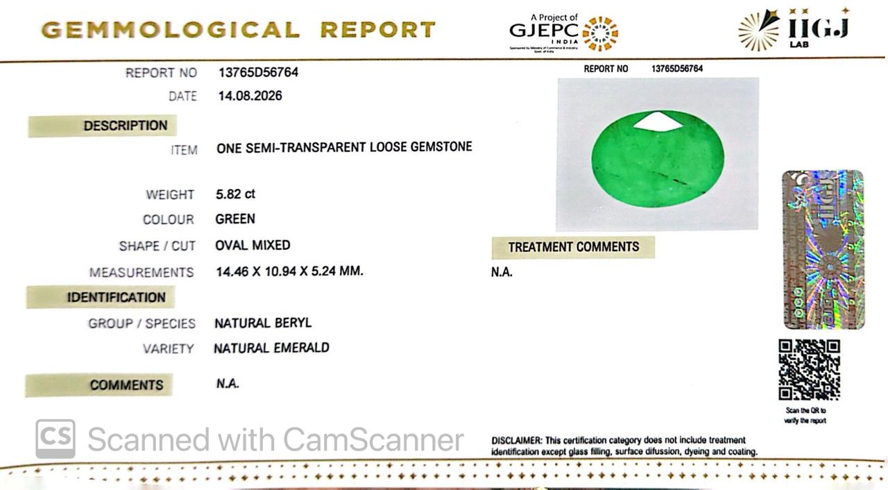 Natural Emerald (Panna) 5.82 Ct – Certified Premium Gemstone