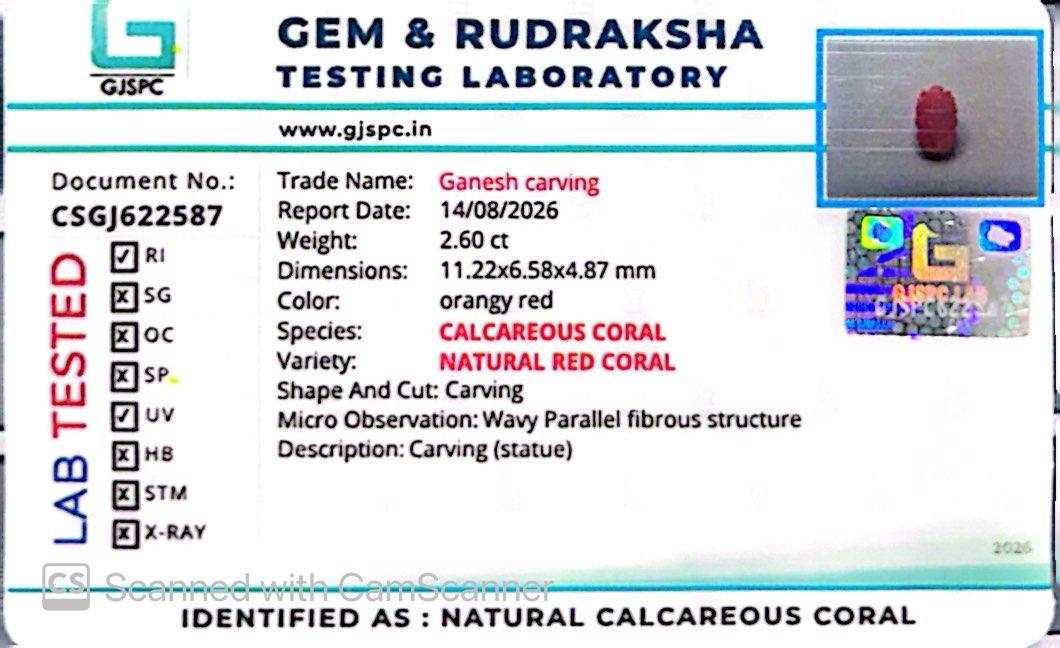 Coral Ganesh 2.60 CT – Certified Gemstone
