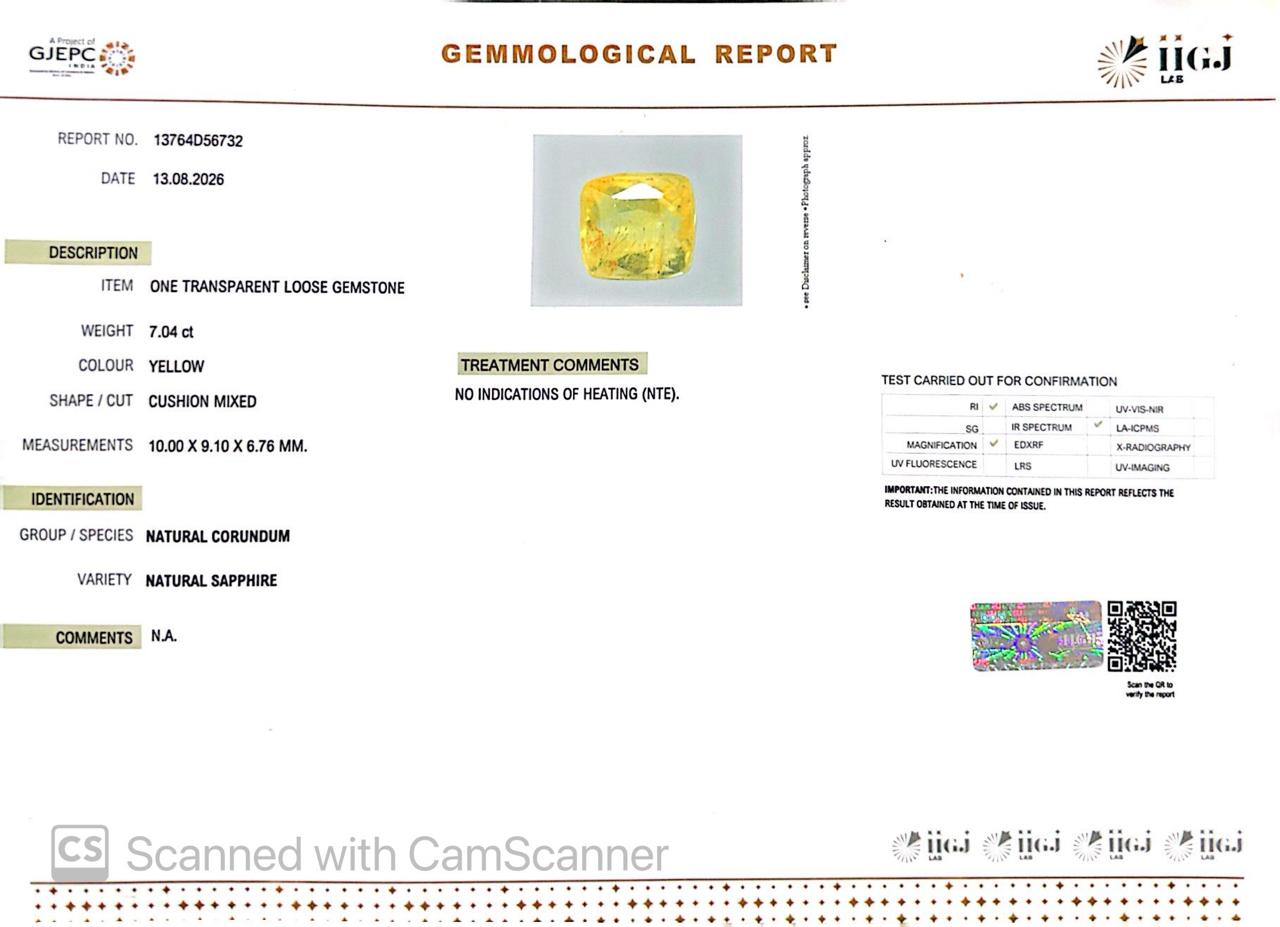 Natural Yellow Sapphire (Pukhraj) 7.04 CT - Certified