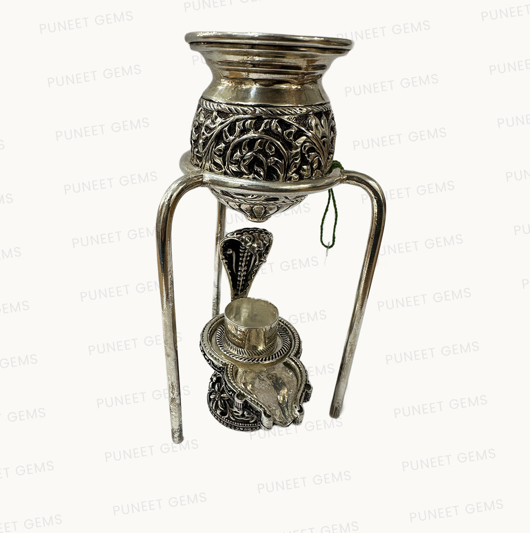 Pure Silver Shivling Abhishek Stand with Kalash – Sacred Set for Divine Worship & Blessings 404 gm
