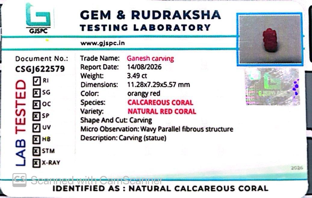 Coral Ganesh 3.49 CT – Certified Gemstone
