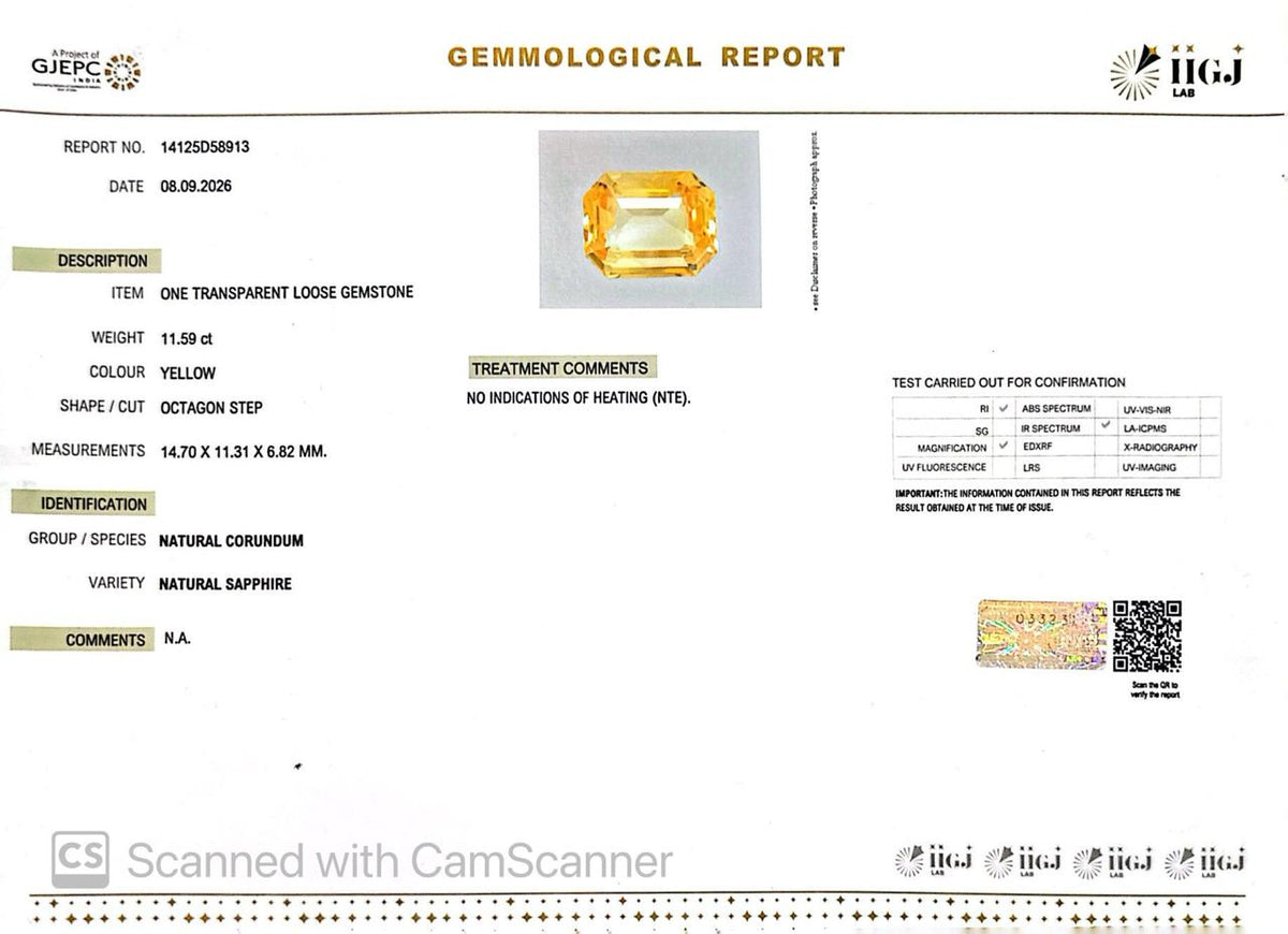 Natural Yellow Sapphire (Pukhraj) 11.59 Ct – Certified Premium Gemstone