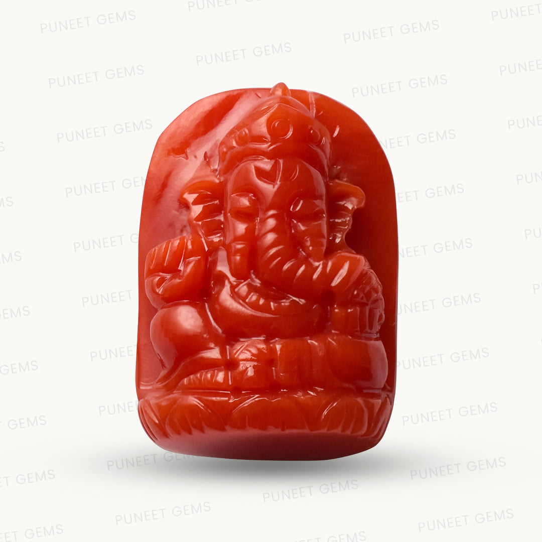 Coral Ganesh Gemstone Sculpture – Remover of Obstacles, Bringer of Strength & Success 12.09 CT