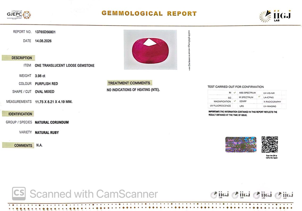 Natural Mozambique Ruby 3.98 Ct Certified