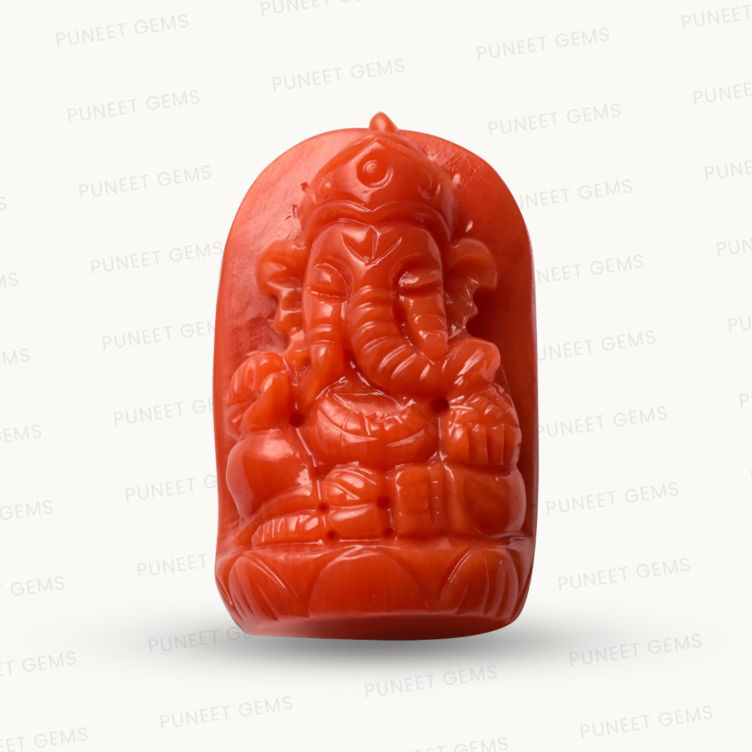 Coral Ganesh Gemstone Sculpture – Remover of Obstacles, Bringer of Strength & Success 14.13 CT