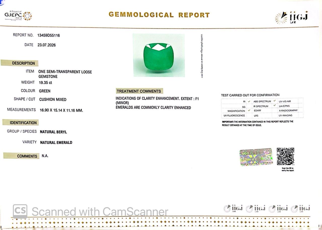 Natural Emerald (Panna) 19.35 CT – Certified Premium Gemstone