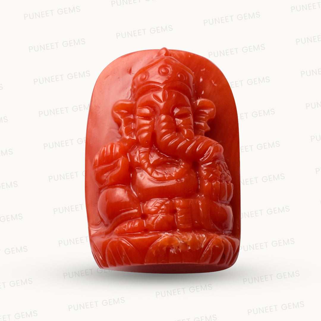 Coral Ganesh Gemstone Sculpture – Remover of Obstacles, Bringer of Strength & Success 19.80 CT
