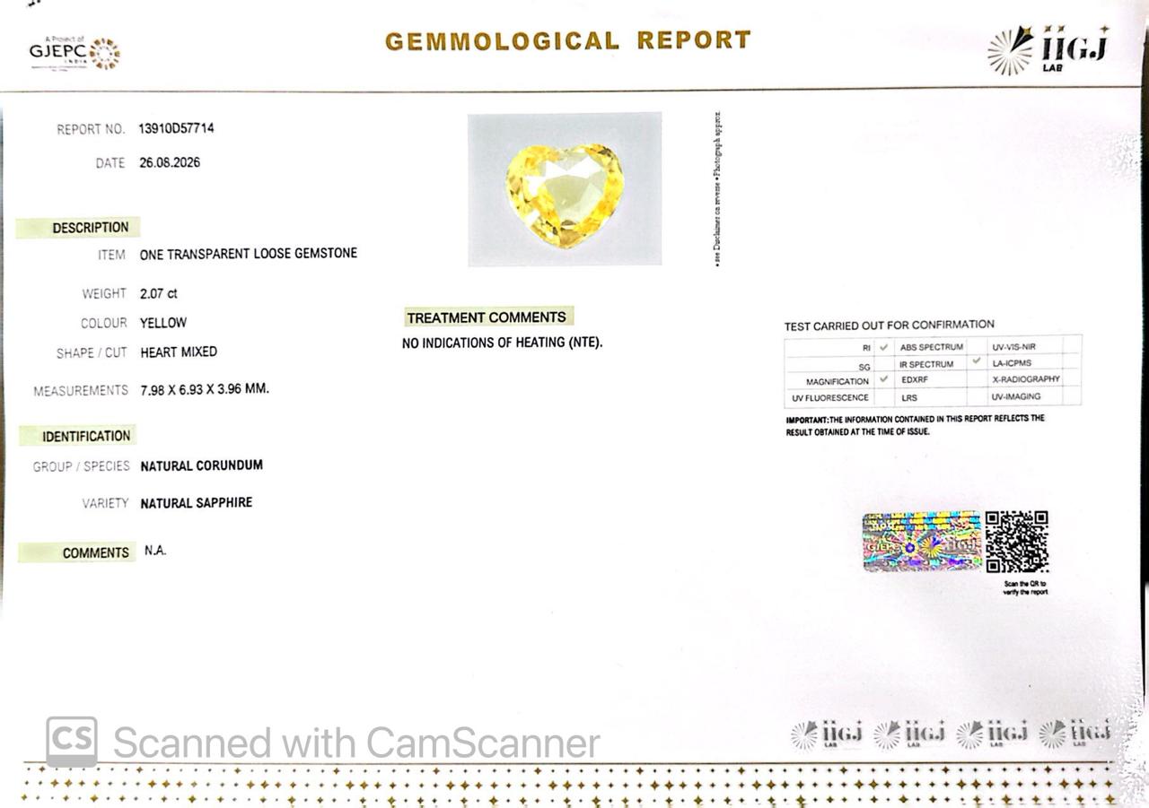 Natural Yellow Sapphire (Pukhraj) 2.07 Ct – Certified Premium Gemstone