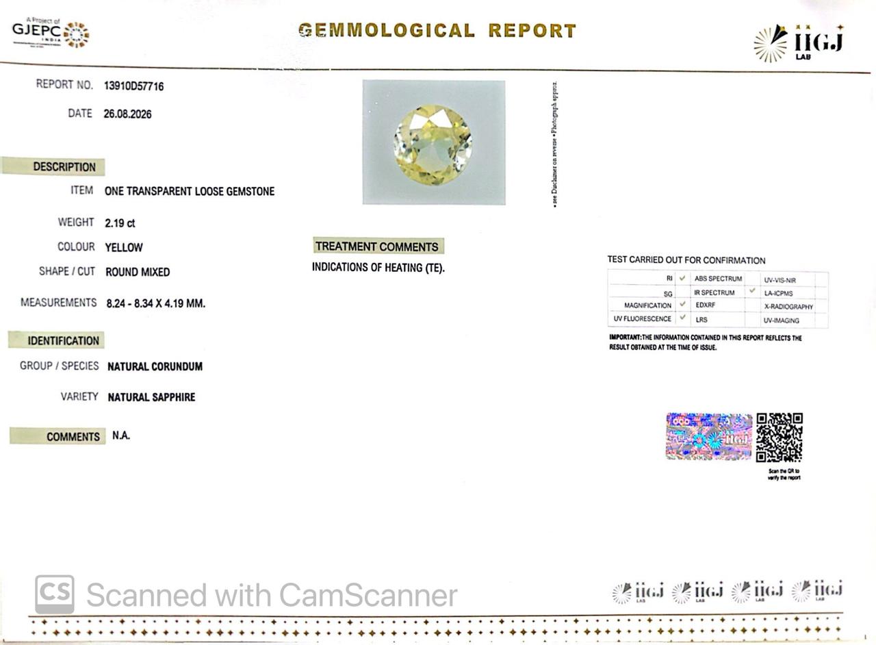 Natural Yellow Sapphire (Pukhraj) 2.19 Ct – Certified Premium Gemstone
