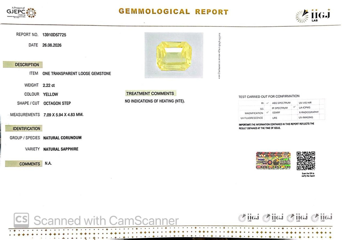 Natural Yellow Sapphire (Pukhraj) 2.22 CT - Certified