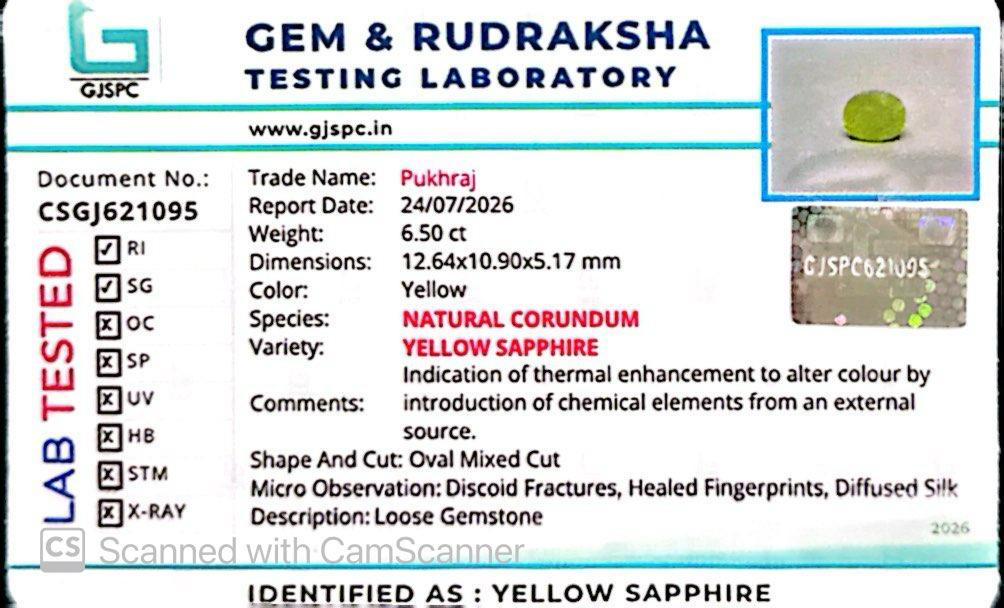 Natural Yellow Sapphire (Thailand) – Prosperity, Wisdom & Jupiter’s Blessing 6.50 CT
