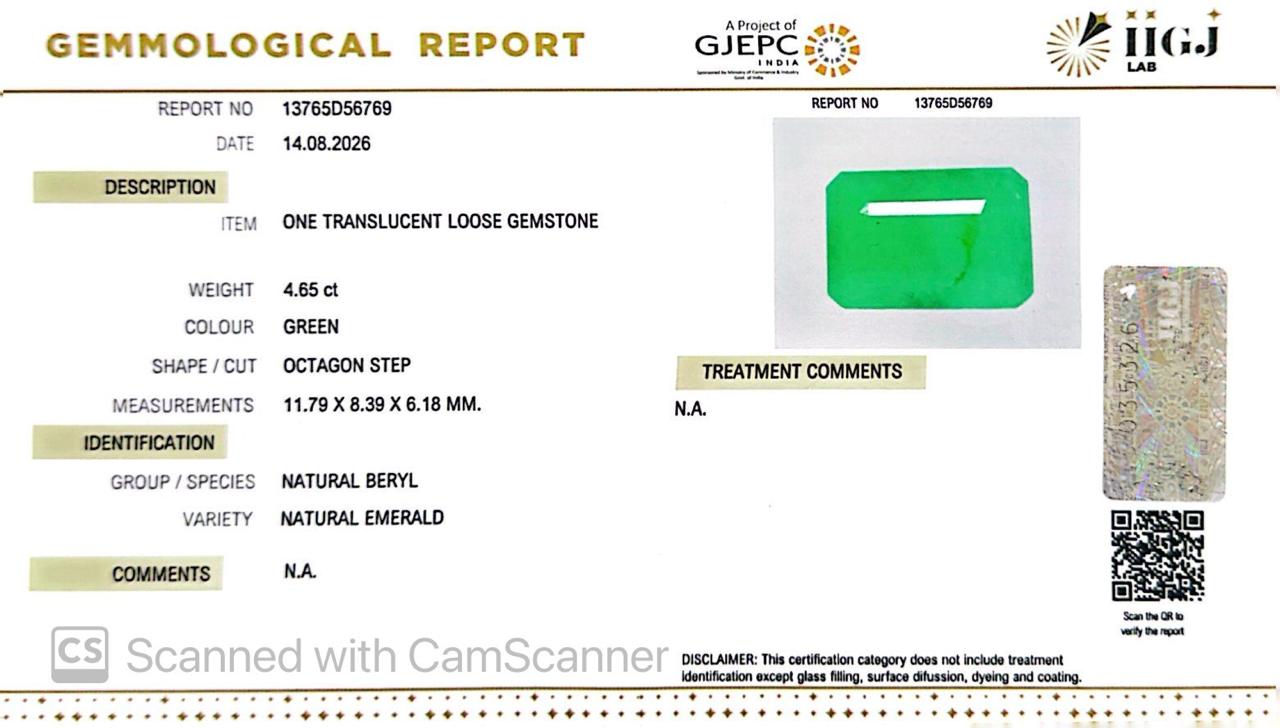 Natural Emerald (Panna) 4.65 Ct – Certified Premium Gemstone