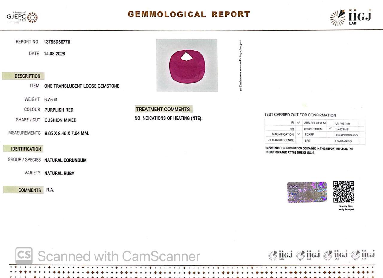 Natural Mozambique Ruby 6.75 Ct Certified