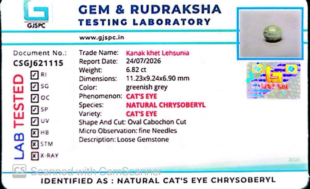 Natural Cat’s Eye Gemstone (Lehsunia) – Protection, Intuition & Ketu’s Power 6.82 CT