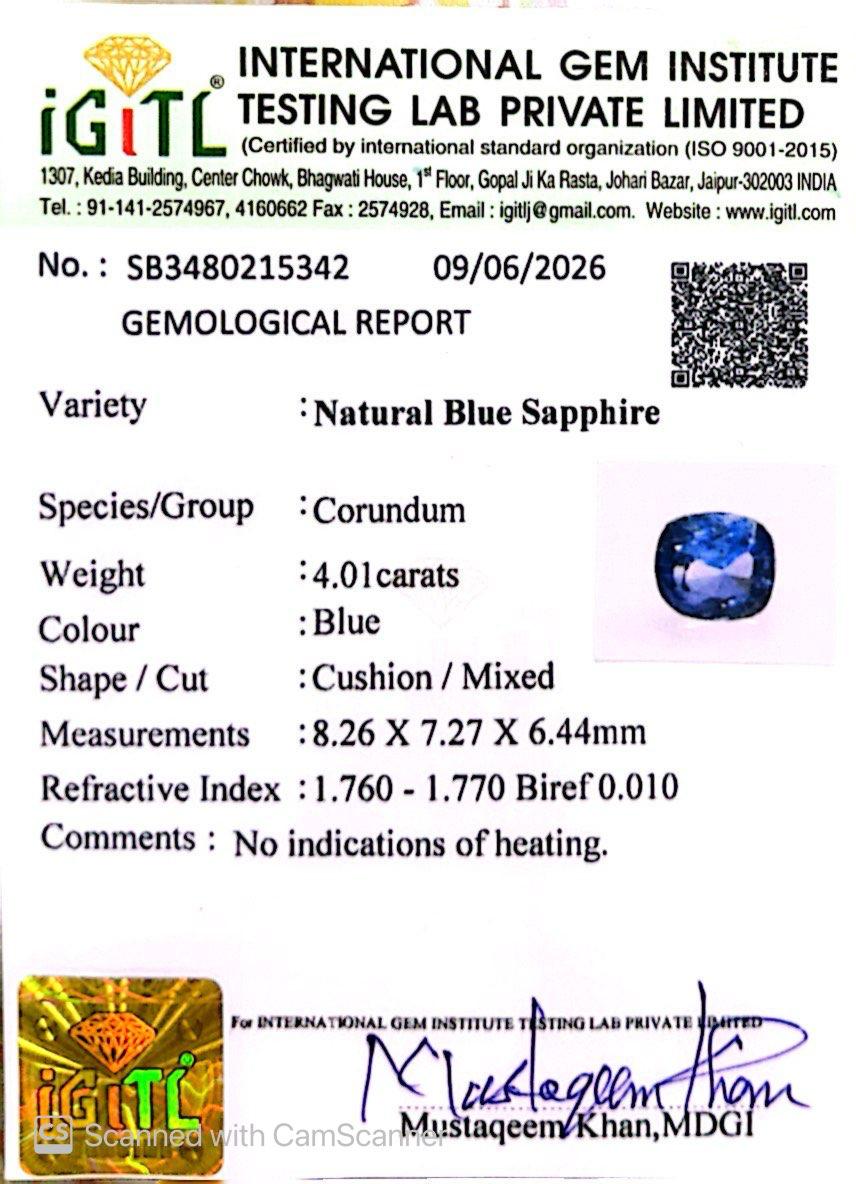 Natural Blue Sapphire (Neelam) 4.01 Ct – Certified