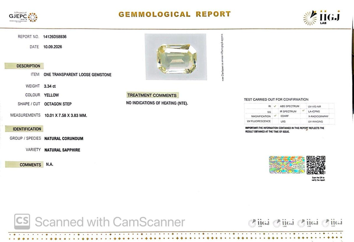 Natural Yellow Sapphire (Pukhraj) 3.34 Ct – Certified Premium Gemstone