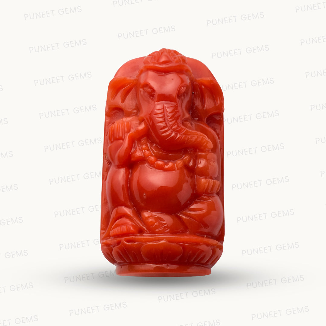 Coral Ganesh Gemstone Sculpture – Remover of Obstacles, Bringer of Strength & Success 30.72 CT