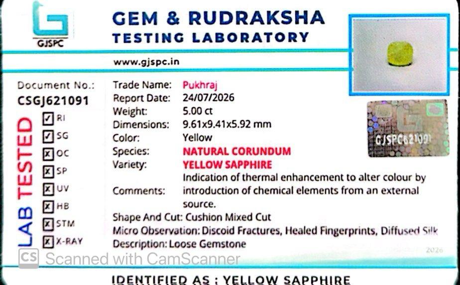 Natural Yellow Sapphire (Thailand) – Prosperity, Wisdom & Jupiter’s Blessing 5.00 CT