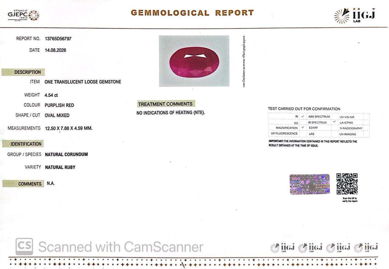 Natural Mozambique Ruby 4.54 Ct Certified