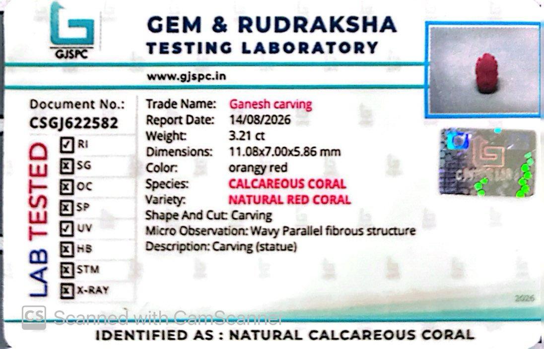 Coral Ganesh 3.21 CT – Certified Gemstone