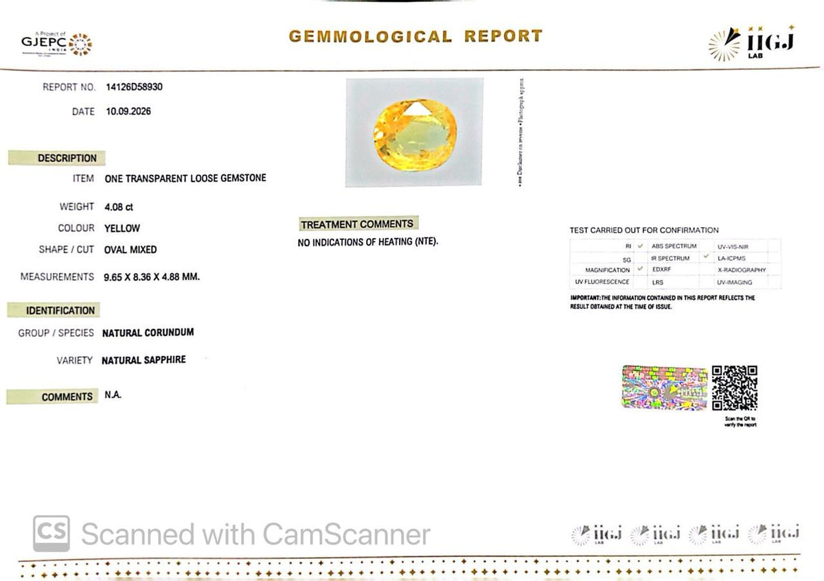 Natural Yellow Sapphire (Pukhraj) 4.08 Ct – Certified Premium Gemstone