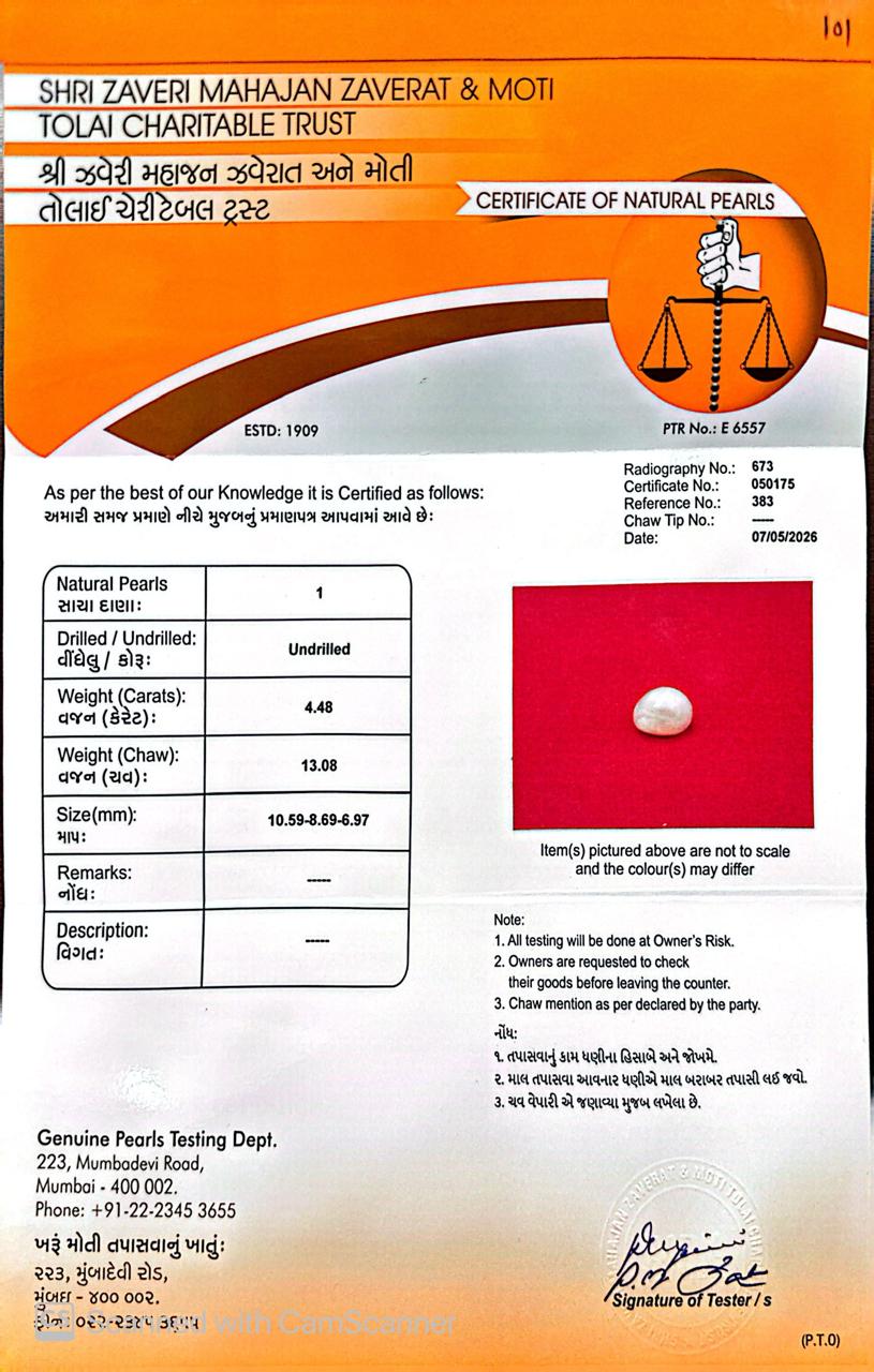 Basra Real Pearl 4.48 Ct – Certified Gemstone