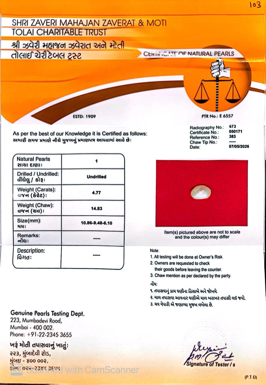 Basra Real Pearl 4.77 Ct – Certified Gemstone